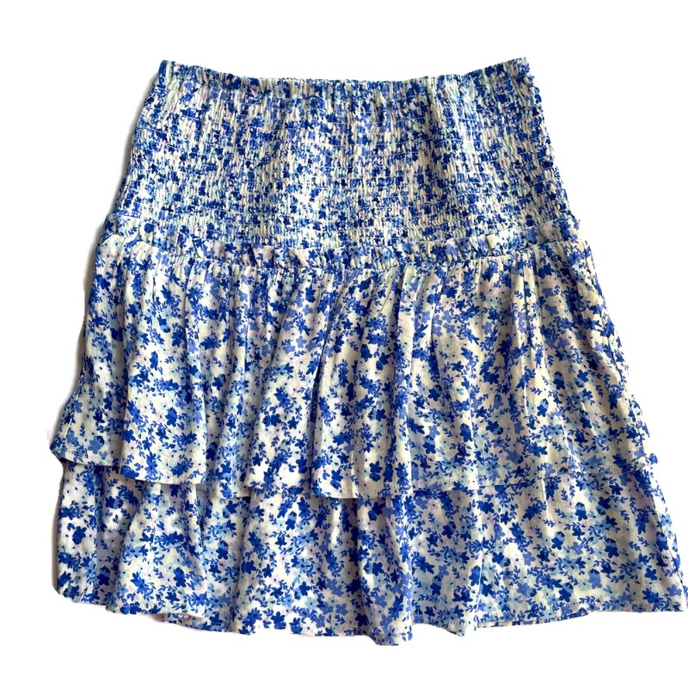 GARAGE • Blue Floral Ruffle Tiered Mini Skirt • Size XS